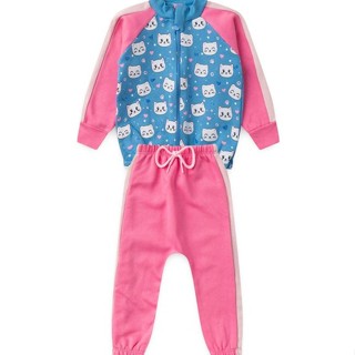 Conjunto Bebê Moletom Menina - Gatinhas - Azul e Rosa