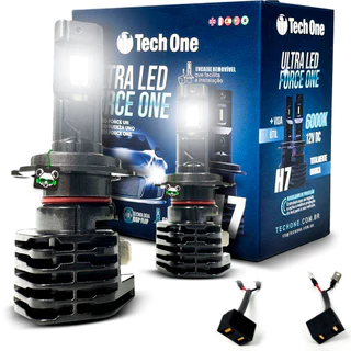 Kit Par Lâmpada Ultra Led Force One 6000K 4100 Lúmens Encaixe Modelo H7 Tech One