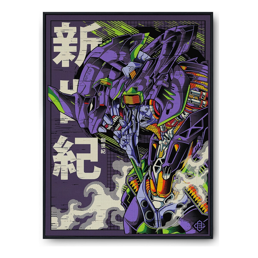 Quadro Anime Evangelion Eva Com Moldura Preta Decorativo