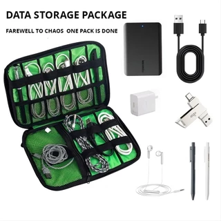 Saco De Armazenamento De Cabos De Nylon Verde Preto De 1 Peça Organizador De Acessórios Eletrônicos Multi-Funções Carregador Dados Usb Portátil Conector De Viagem À Prova D'água Caixa
