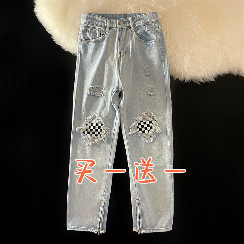 Calça jeans cargo com desenho