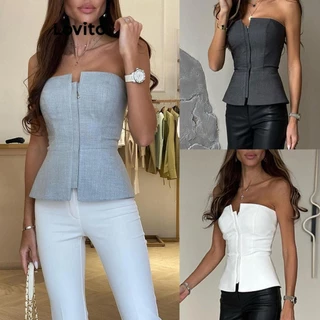 Lovito Regata Elegante Com Zíper Liso Para Mulheres LNL48008