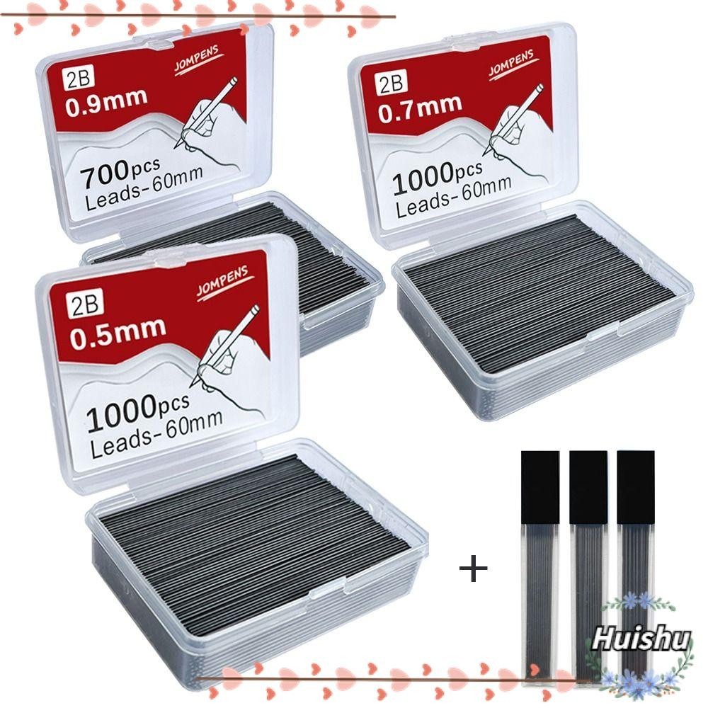 HUISHU 1000PCS/Box Recarga Automática De Lápis , 0,5/0,7/0,9mm 60mm De Comprimento Mecânico De Chumbo , Apagável De Grafite Preto Criativo Estudante De