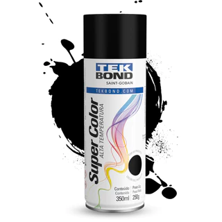 Tinta Spray Alta Temperatura Preto Brilhante SuperColor 350ml Tekbond Aerossol Secagem Rápida Escapamento Aerosol