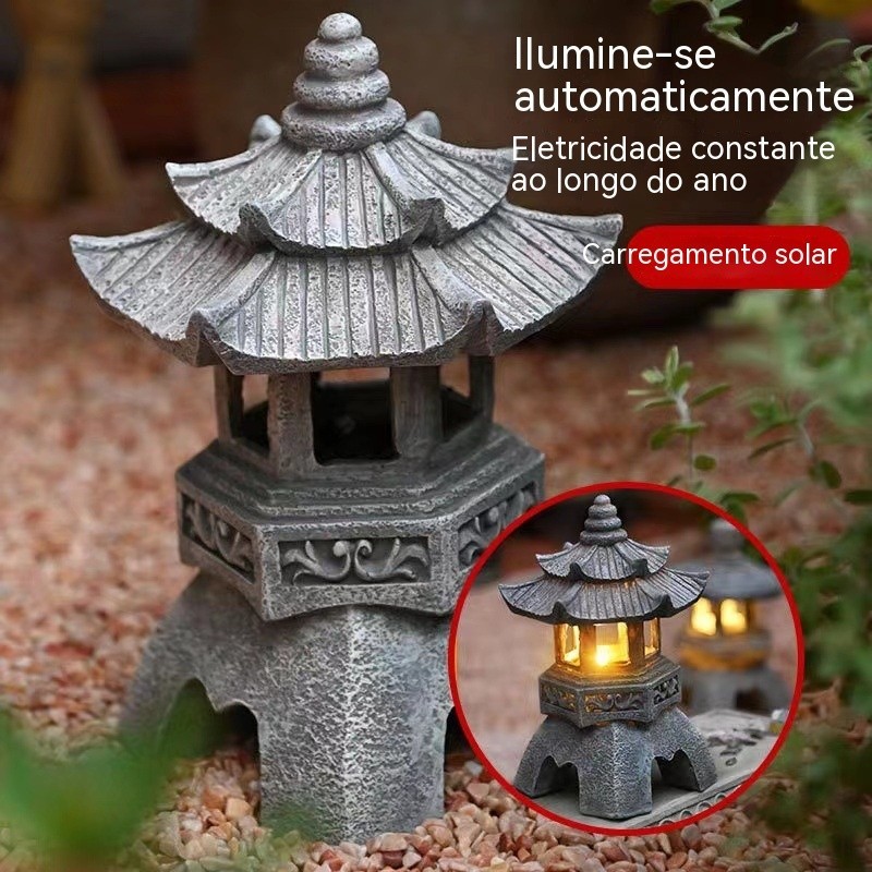 Luz Solar Luz LED Luz Exterior Luz Zen Chinesa Torre de Pedra Jardim Decoração Ornamentos Palácio Exterior