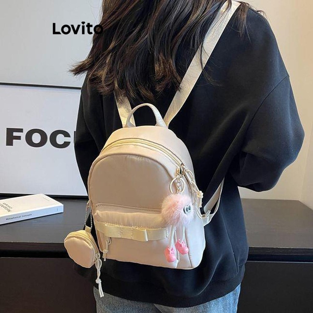 Lovito Fone De Ouvido Casual Com Zíper Liso Bolsa Bolsa Pequena Mochila Fresca Para Mulheres LFA19041