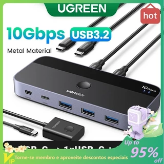 UGREEN 10Gbps USB C KVM Switch 3.2 Switcher Para Teclado De PC , Mouse , Impressora E Scanner 2 PCs Compartilhando 4 Dispositivos
