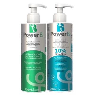 Kit Loção Multifuncional Hidratante Corporal Pele Seca Diario + 10% Ureia, Power B 250Ml Rosa mosqueta, babosa, mentol, pés, pernas cotovelos e joelhos
