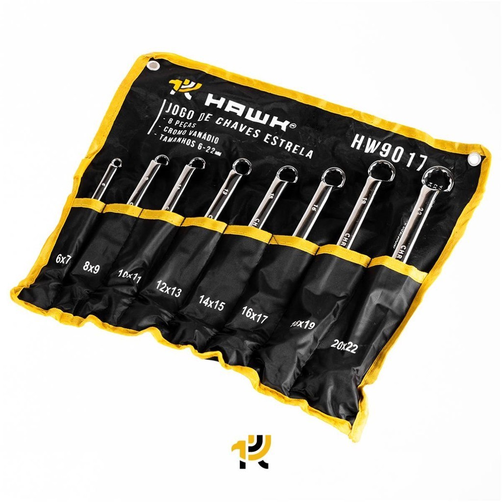 Jogo de Chave Estrela Aço Cromovanádio Chave de Boca 8 Peças Hawk