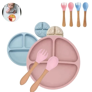 3 pçs Kit Prato com Talher Silicone Introdução Alimentar Bebê em Oferta na Shopee
