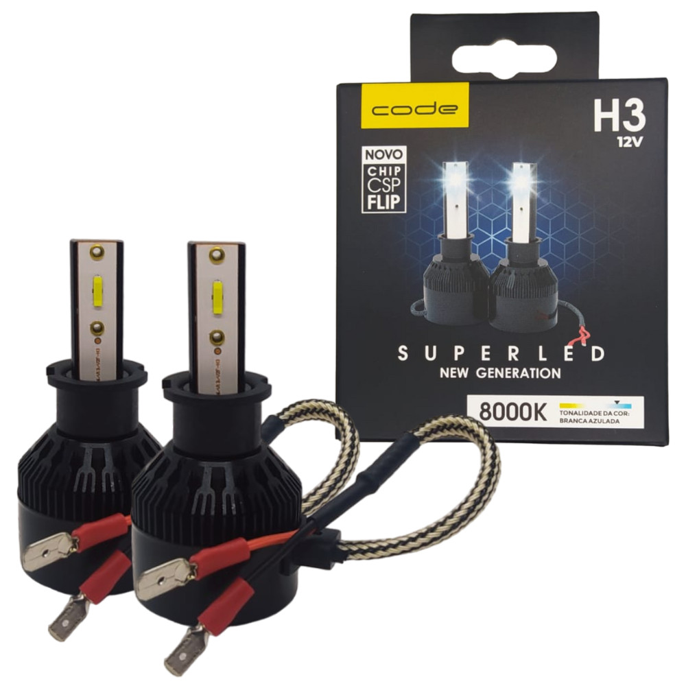 Par Lâmpada Super Led H3 8000k 12v Marca Code | Shopee Brasil