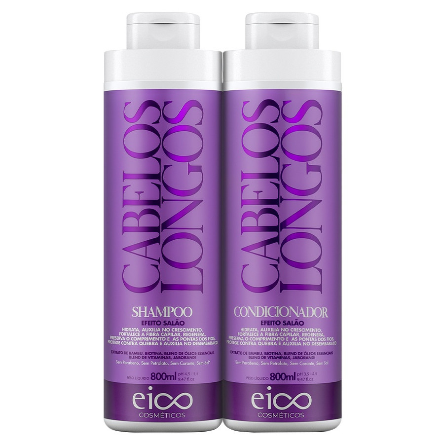 Eico Shampoo Hidratação Sem Sal e Condicionador Leave-in Cabelos Longos 800ml Fortalecimento Crescimento Capilar