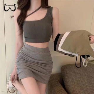 ZXYOUPING Soutien De Uma Peça De Corte , Muito Chique Coreano . Alça Única , Tecido De Fenda , Seda , Roupa Íntima Sem Costura Com E De Ombro Em Cruz Na Moda