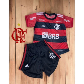 Kit Conjunto infantil uniforme time de futebol Flamengo
