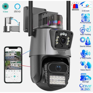 Câmera De Segurança Externa Com Lentes Duplas , Resolução 4K E 6MP , Incluindo Sirene Policial