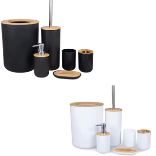 Kit Banheiro Lavabo Conjunto Completo Lixeira 6 Peças Bambu
