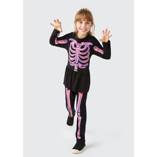 Macacão Infantil Menina Esqueleto Com Saia Que Brilha No Escuro Hering Kids