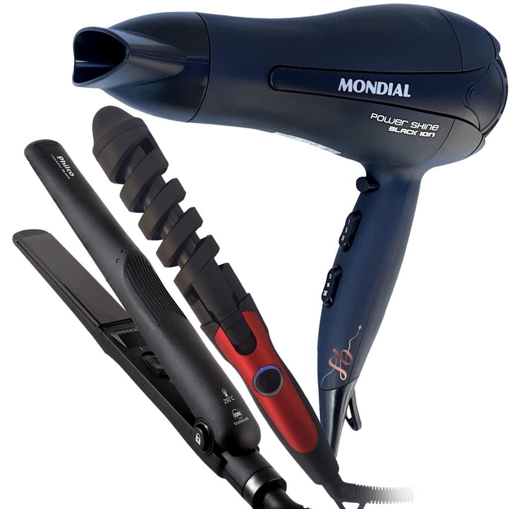 KIT SECADOR DE CABELOS 2000W E CHAPINHA E MODELADOR PROFISSIONAL ...