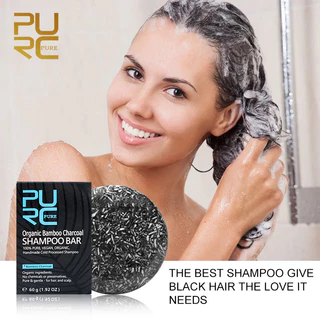 bamboo charcoal PURC Shampoo Orgânico De Carvão Vegetal De Bambu Barra De Processado A Frio Feito À Mão Sabonete De Espuma Rico Em Nutricional & Refrescante Vegan Para Cabelos 60g