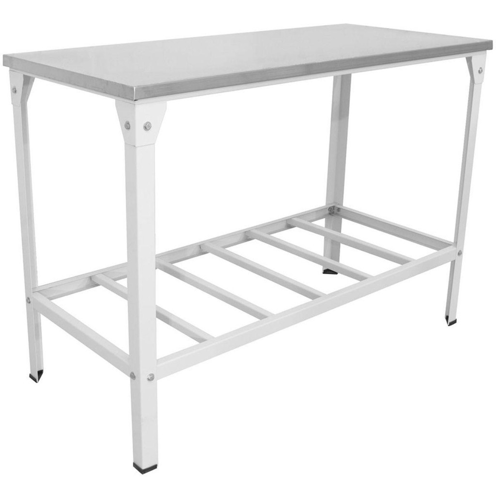 Mesa De Serviço Com Prateleira Grade E Tampo Em Inox Linha Leve - 117x55 - Innal