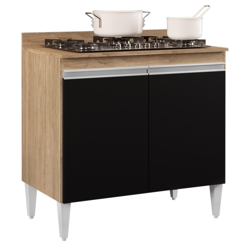 Balcão para Cooktop 80cm 2 Portas Flórida Castanho/Preto - Lumil Móveis