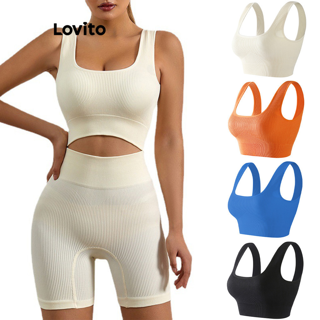 Lovito Sutiã esportivo básico liso esportivo feminino LNE51373