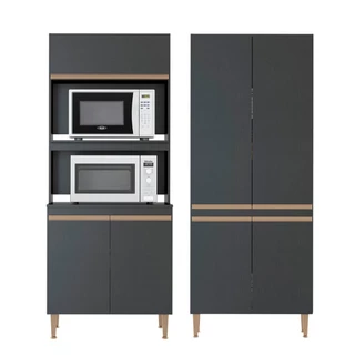 Kit 2 Armários para Cozinha Multiuso Nicho Forno/Micro Preto