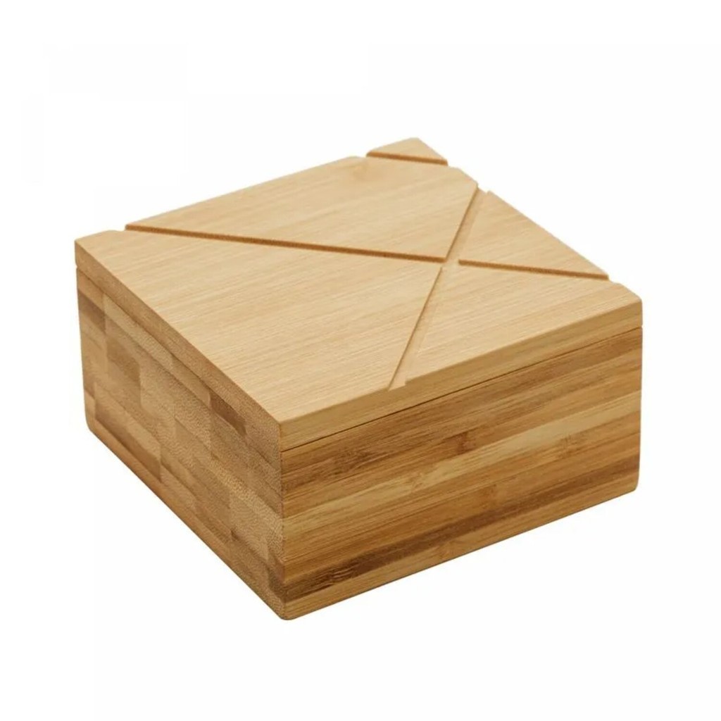 Saleiro Quadrado de Bambu com Tampa 13cm x 13cm x 7cm - Lyor