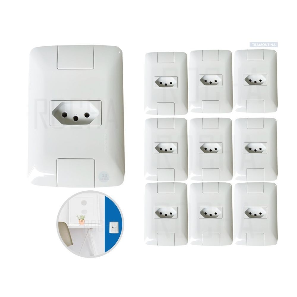 10 Conjuntos Tomada Tramontina Aria 4x2 10a 2P+T Parafuso oculto