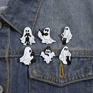 Halloween Fantasma Abrace Gato Esmalte Moda Horror Mochila Crachá Acessórios De Roupas Jóias De Presente