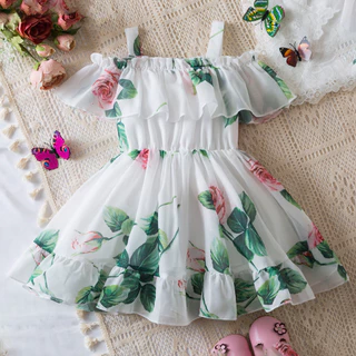 WFRV Vestido De Princesa Chiffon 3D Rose Infant Toddler Verão Festa De Casamento Bebê 1-5 Anos