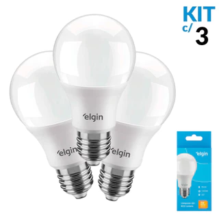 Kit com 3 Lâmpadas Bulbo Led 9W Bivolt 3000K Branco Quente Elgin