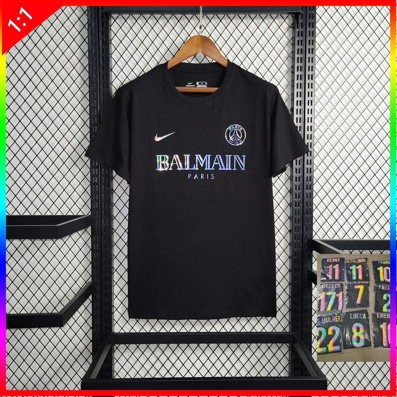 Camisa De Time 2023-2024 Camisa De Time Futebol Masculino Jersey PSG Carta Refletiva Preta Jersey (Homens) (BL)