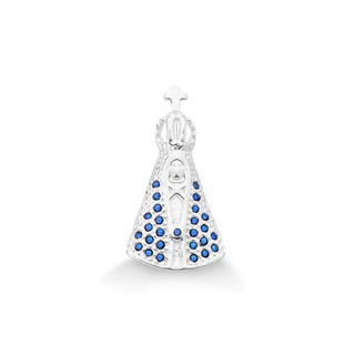 Pingente Nossa Senhora Aparecida Pedra Azul Médio Prata 925