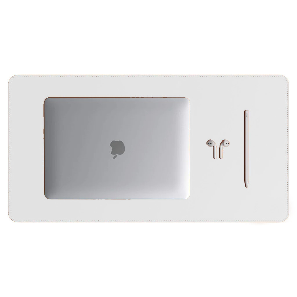 Mouse Pad Grande Couro Sintético Branco Premium