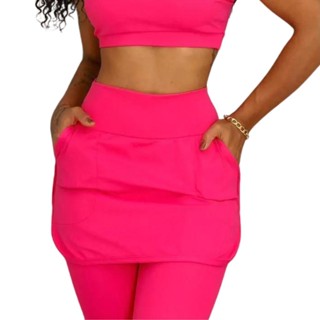 Legging Saia com Bolso Tapa Bumbum Blackout Fitness Poliamida