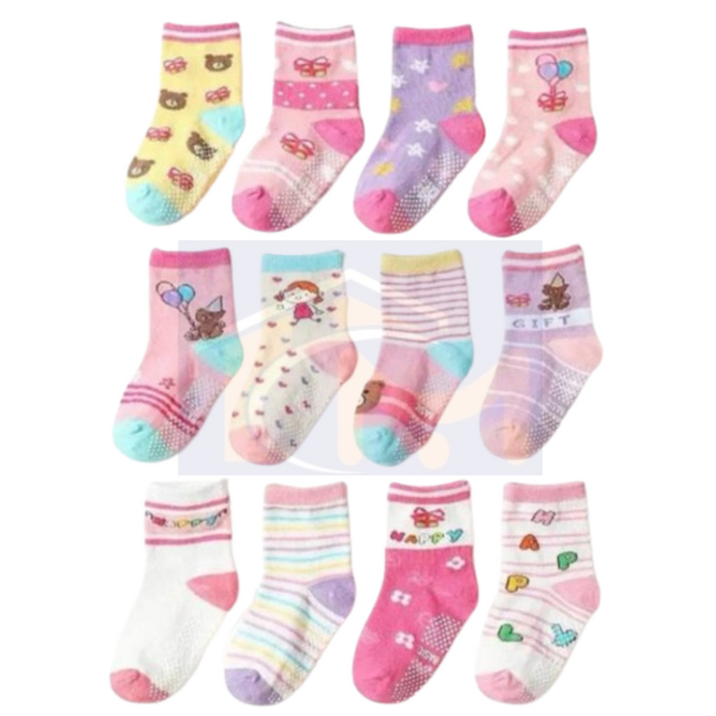 Kit 24 Pares de Meia Bebe Crianca Antiderrapante 0 a 10 Anos Menino Menina