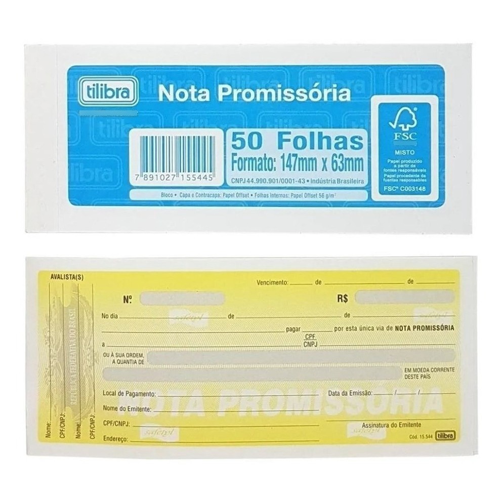 NOTA PROMISSÓRIA 50FLS GRANDE 214X93MM | Shopee Brasil