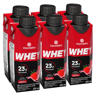 Pack 6 und. Bebida Láctea Whey 23g de Proteína Piracanjuba Zero Lactose Sabor Frutas Vermelhas 250ml