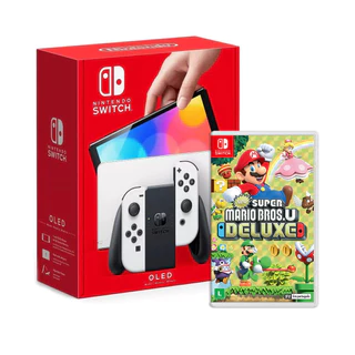 Console Nintendo Switch Oled Branco + Jogo New Super Mario Bros. U Deluxe