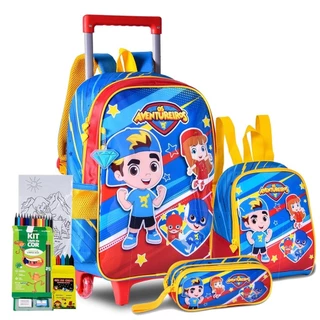 Kit Mochila Rodinha Estojo Lancheira Meninos Os Aventureiros Luccas Neto Gineto Oficial Youtuber Lancamento Clio