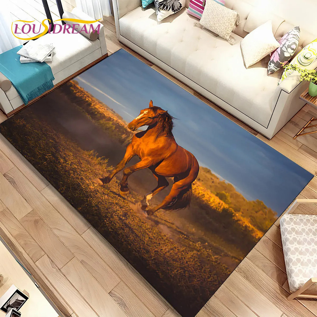 Tapete Decorativo 3d Animal Pentium Fine Horse Area Tapete Grande Sala de Estar Sofá Porta Tapete Decorativo, Tapete Antiderrapante para Crianças