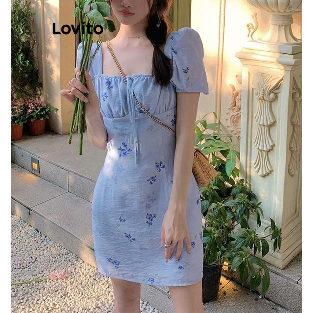 Lovito Vestido Casual Ditsy Floral Com Renda Para Mulheres LNA43269