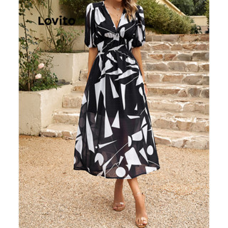 Lovito Vestido Casual Ditsy Floral Espartilho Para Mulheres LNE31092 (Preto)