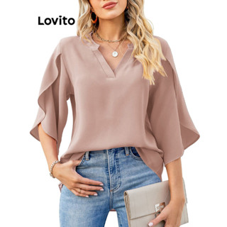 Lovito Blusa Casual Lisa Com Frente Dividida Para Mulheres LNL34011 (Rosa Choque/Branco/Rosa/Preto)