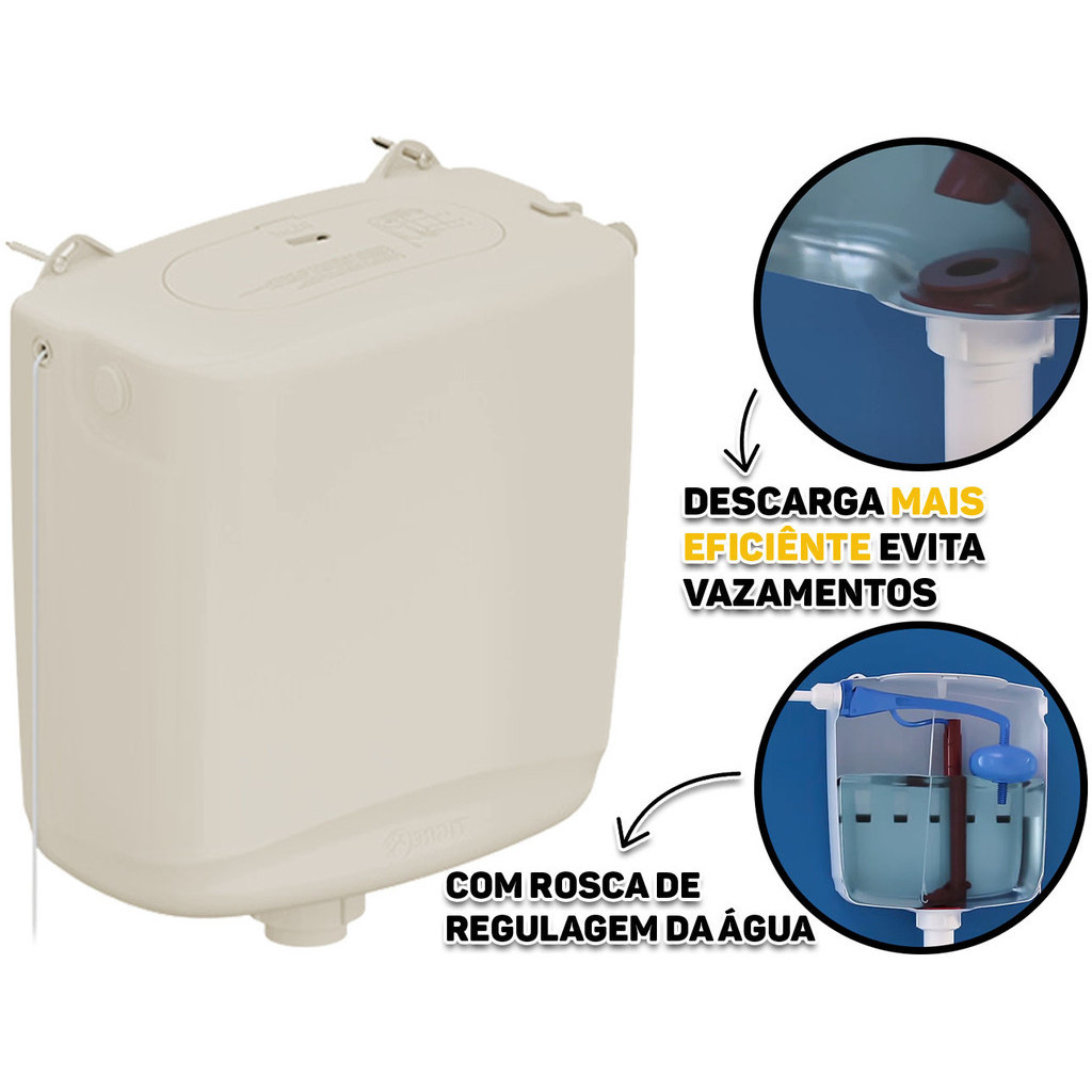 Caixa De Descarga Plástica Suspensa Sem Engate 6 A 9 Litros Universal P/ Vaso Sanitário Banheiro