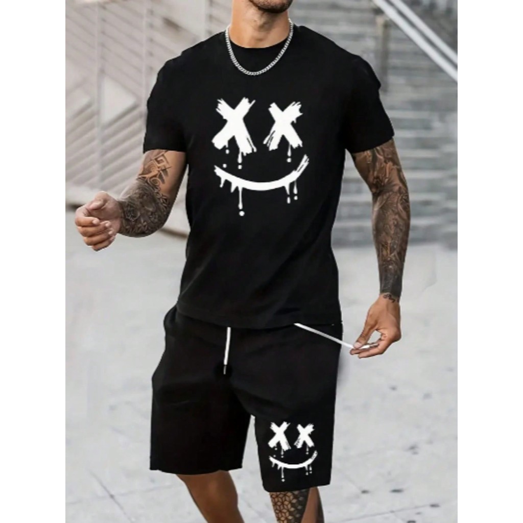 Camiseta Masculina e short Smile Streetwear T-shirt Kit Shorts Camisa Style