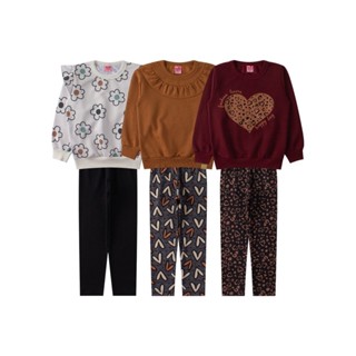Kit 3 Conjuntos Infantil Feminino Moletom Peluciado/Legging Beautiful - Menina Doce