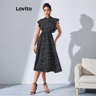 Lovito Vestido com Babado de Poás Elegante para Mulheres LBL08158