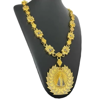 Cordão Poze + Anel + Bracelete + Pingente Nossa Senhora - Banhado a Ouro 18k